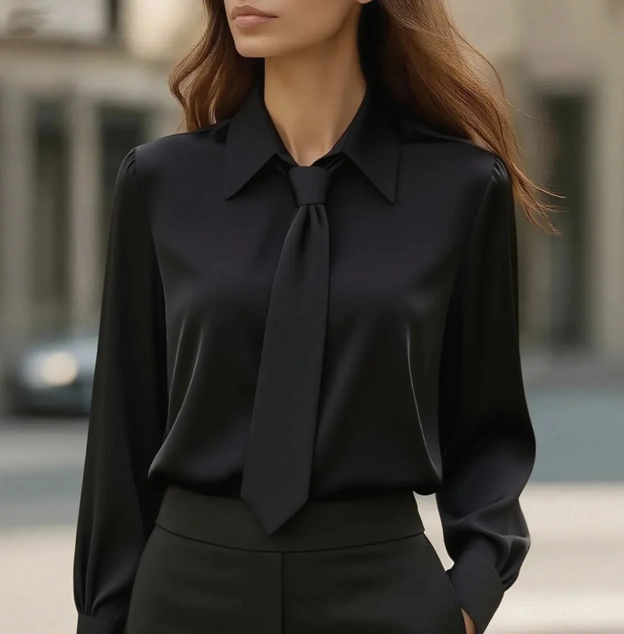 Elegant Plain Modern Casual Long Sleeve Dressy Satin Shirt