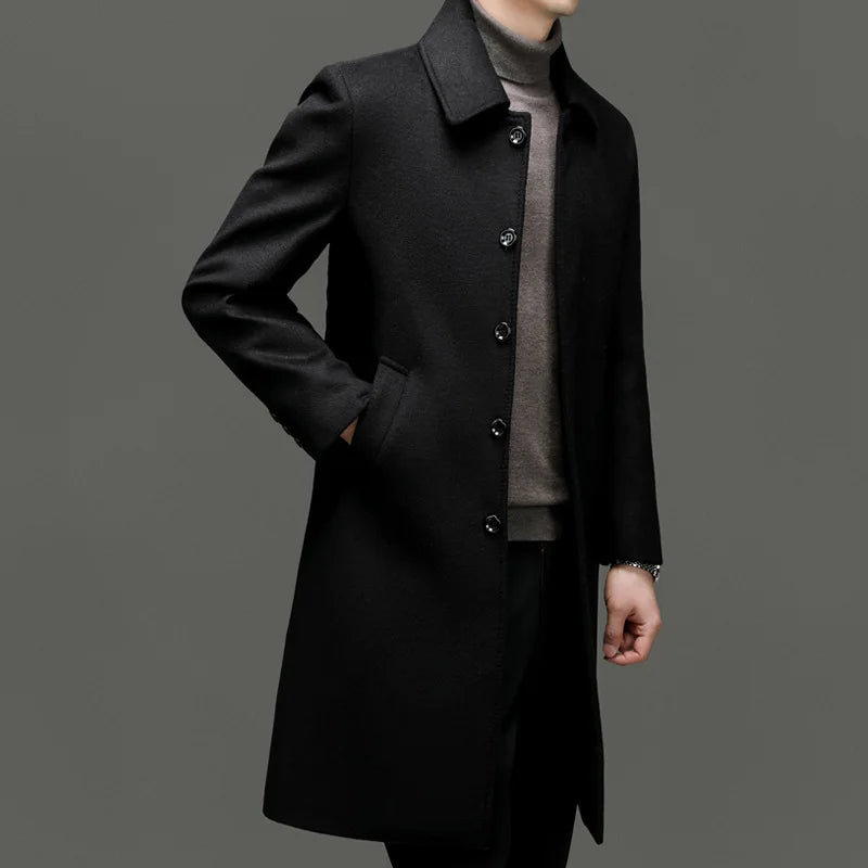 Wool Coat Solid Turn Down Collar