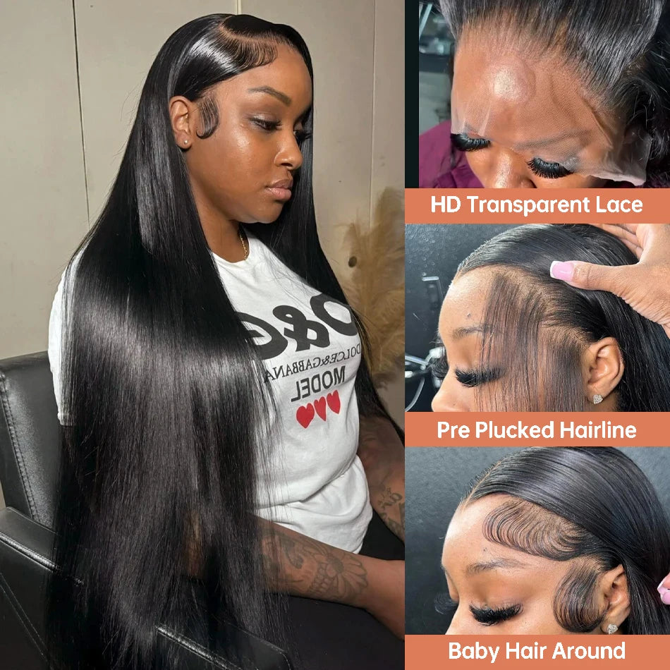 42 44 Inch Lace Front Human Hair Wigs 13x4 13x6 Transparent Lace Bone Straight Wig Brazilian 250 Density Frontal Wigs For Women