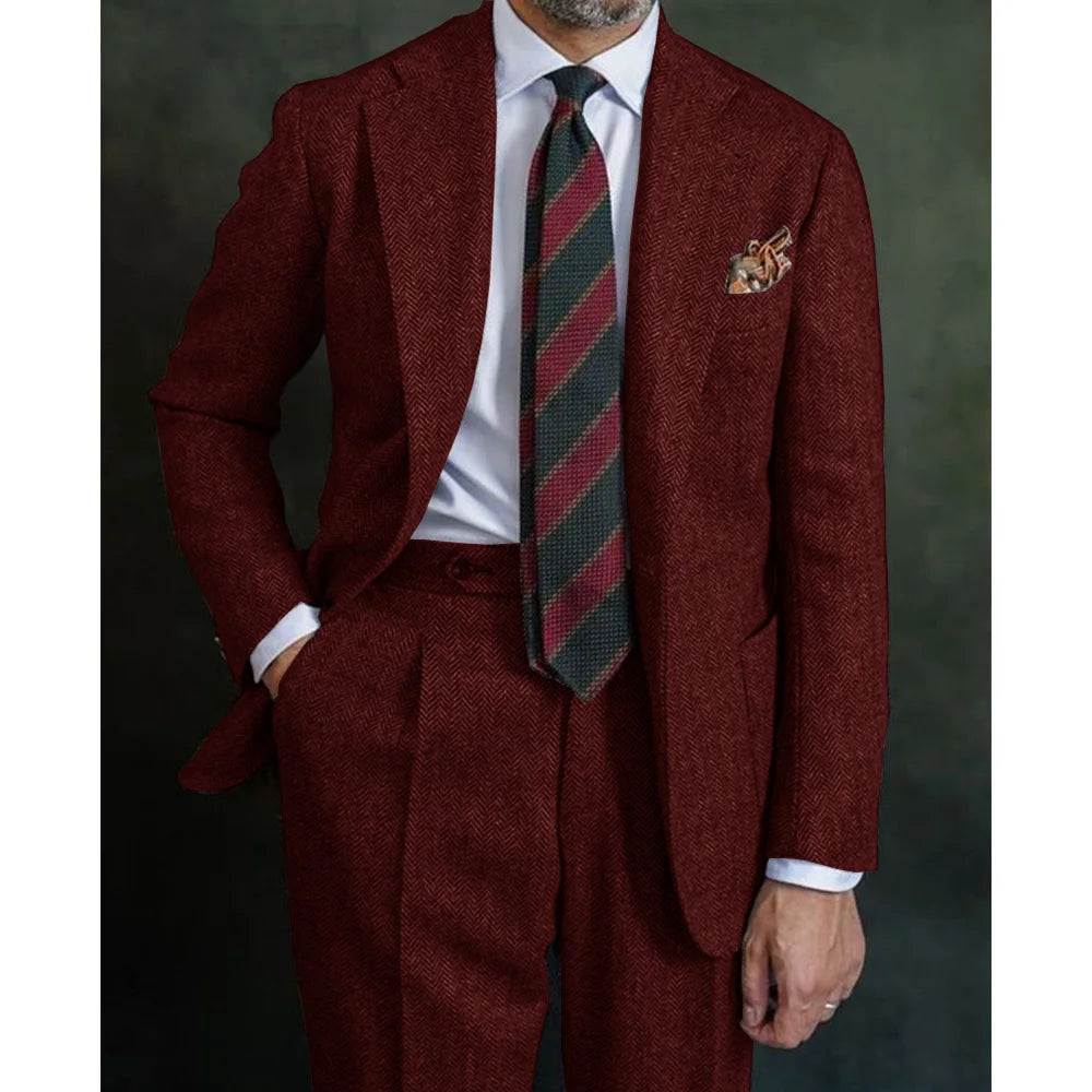 Men's Herringbone Suit Two Piece Suit Elegant Men's Suit Pants Set Casual Suit Men's Clothing Men's Pants Halloween Party