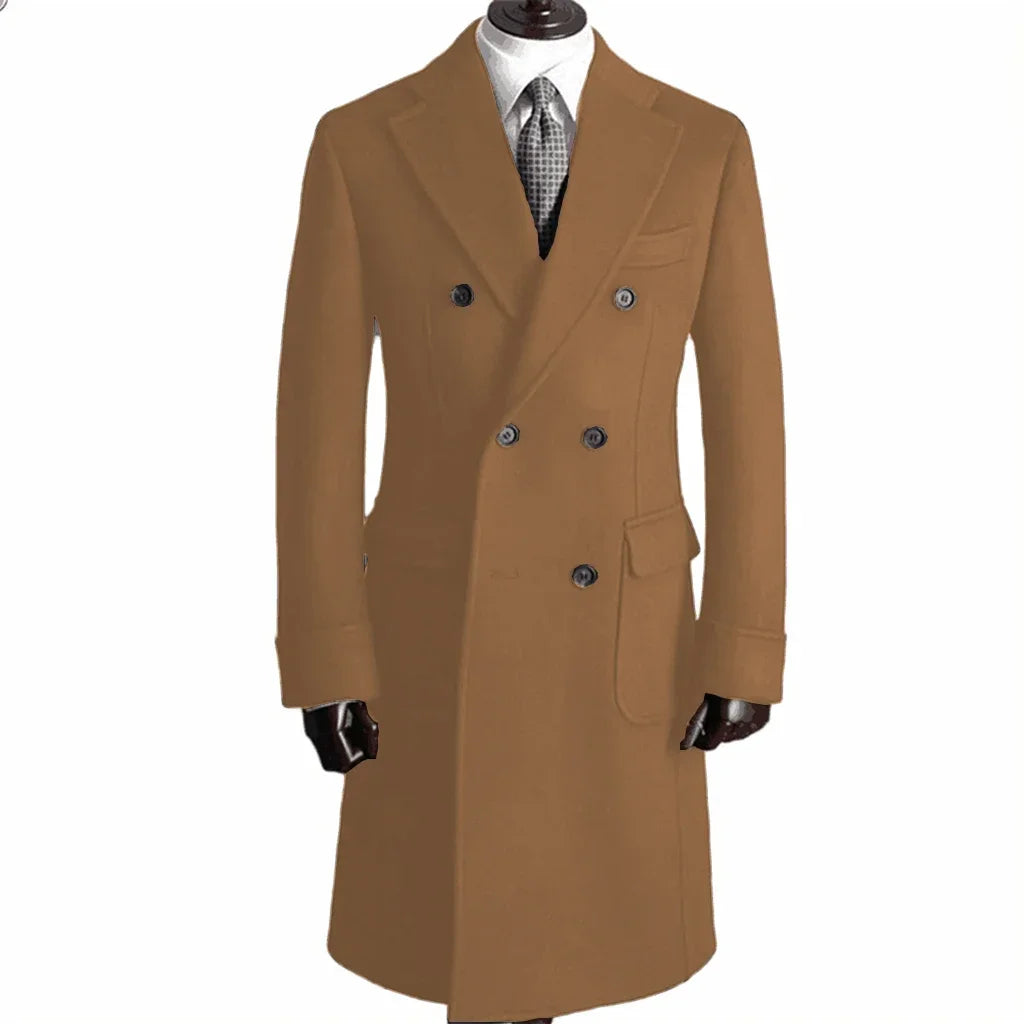 Elegant Comfortable Double Breasted Coat Jacket with Notched Lapel
