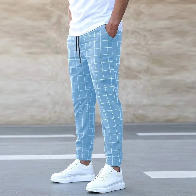 Plaid Casual Belted Cuffed Long Trousers Pants