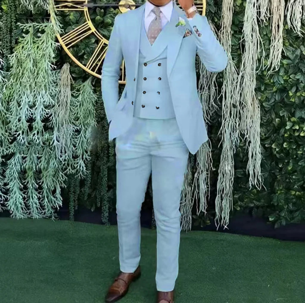 Men's Slim-Fit Three-Piece Suit，Three-Piece set of Vest, Blazer and Trousers，Ideal for Weddings, Business and Formal Occasions