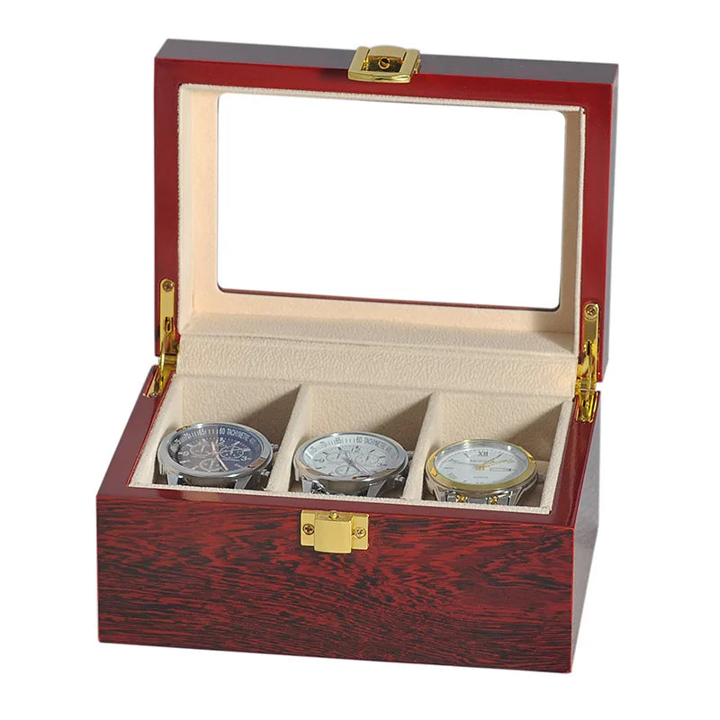 Wooden Luxury Watch Box 2/3/5/6/10/12 Slots Red Boxes Stoving Varnish Home Jewelry  Storage  Organizer  Transparent Glass Show