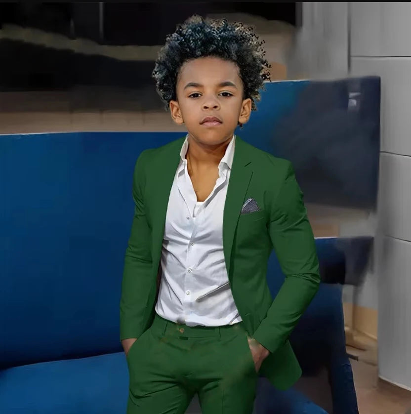 Boys Suits Suit (Jacket + Trousers) – Stylish Slim Fit Gold Single-Breasted Perfect for Weddings & Cocktail Parties