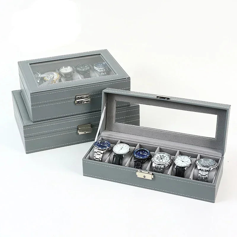 Watch Boxes 2/3/4/5/6/8/10/12 Girds Cases Storage Boxes Watch Organizer Case PU Leather Watch Display Jewelry Box For Best Gifts