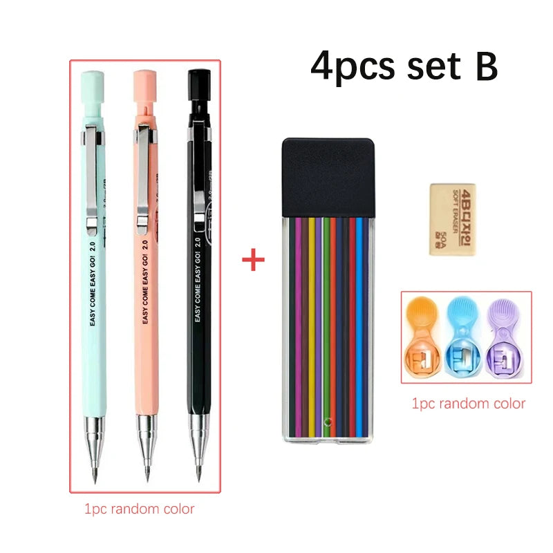 3 Colors 2.0mm Mechanical Pencil Comes with A Pencil Sharpener 2B Lead Core Sketching Painting Writing Stationery Supplies