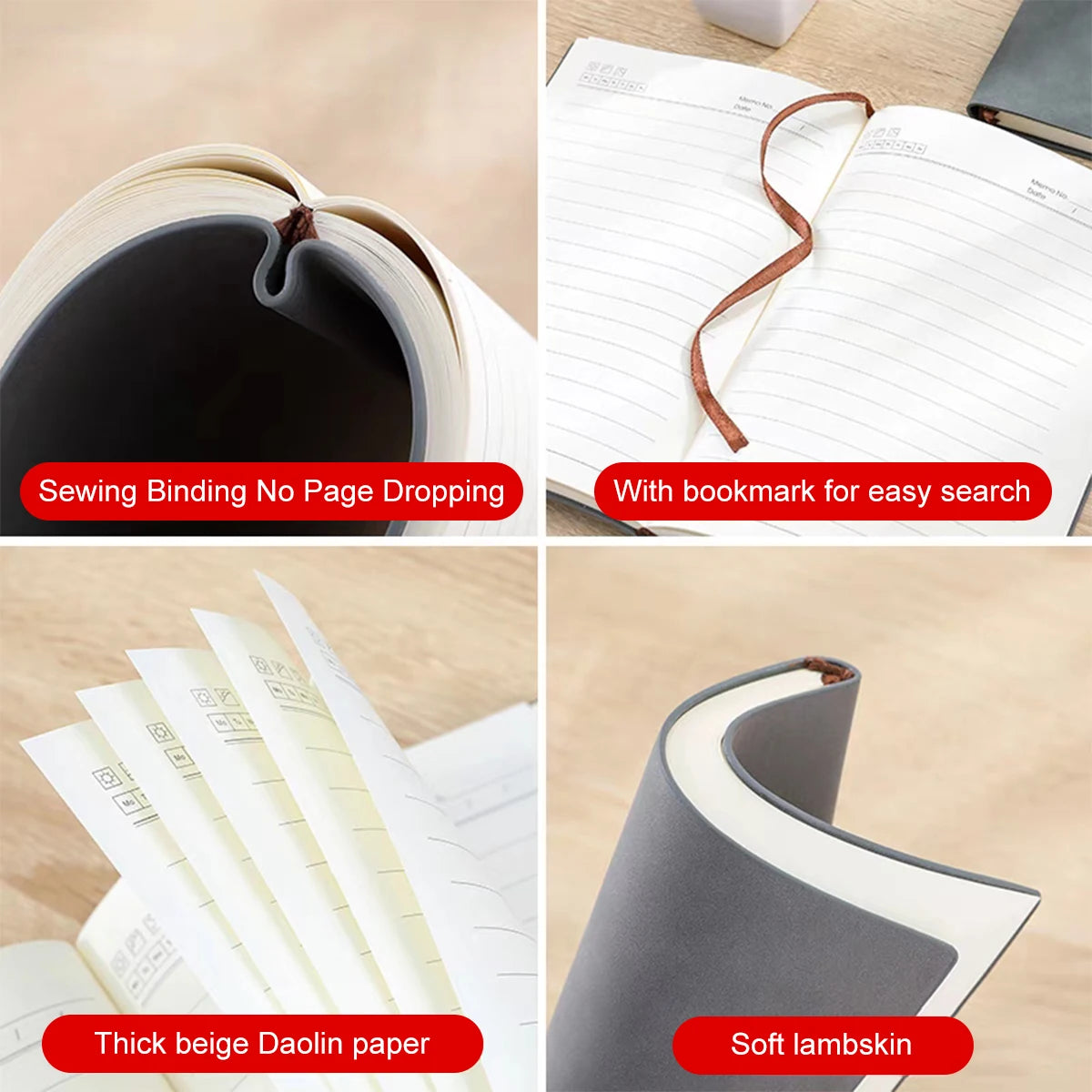 A5 Notebook Student Planning Efficiency Book Business Office Work Conference Notepad 360 Pages 100GSM Font Leather Cover