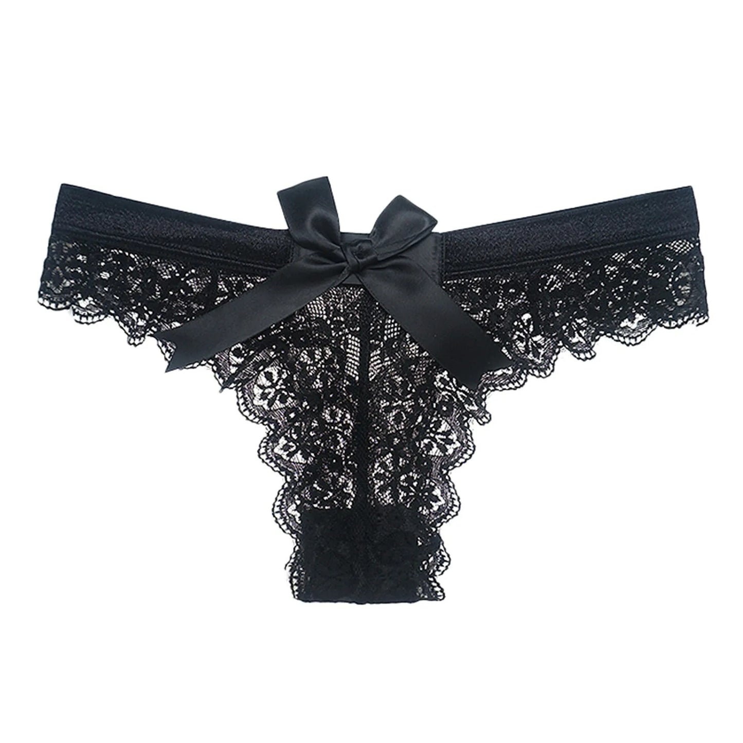 Seductive Thin Panties For Women Crochet Black Lace Panty Sexy Lace Up Hollow Out Solid Underwear Ropa Interior Sexi  Mujer
