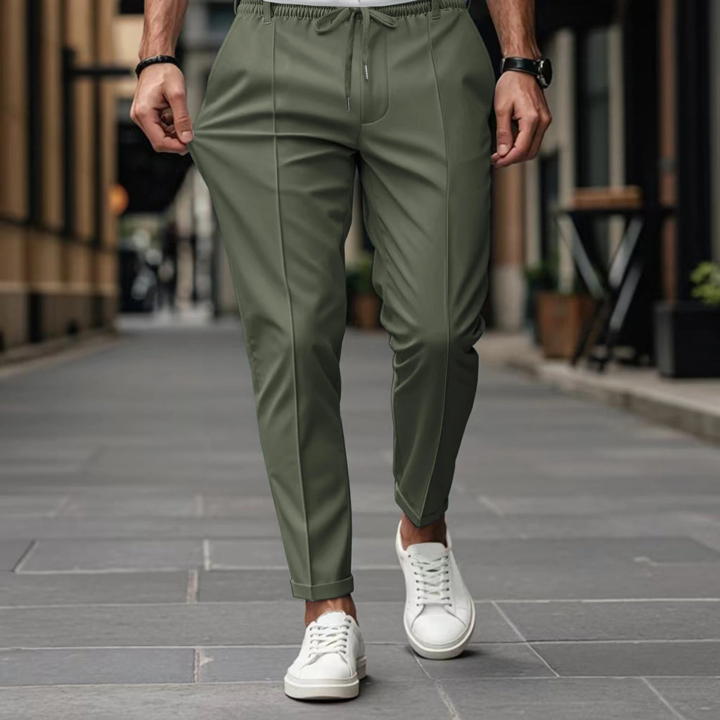 Solid-Color Straight-Leg Trousers