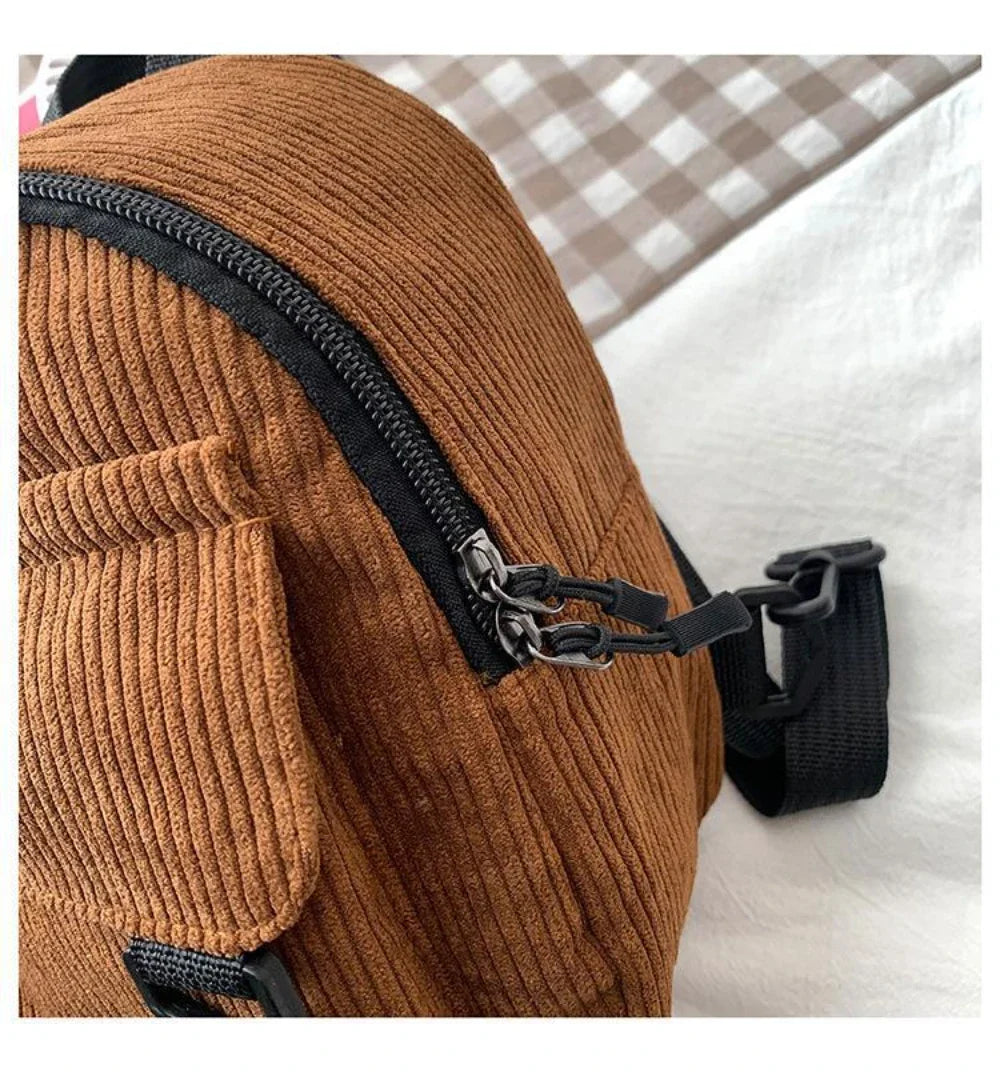 Women's Mini Backpack Fashion Solid Color Corduroy Small Simple Casual Traveling Large Capacity Durable Female's Schoolbag