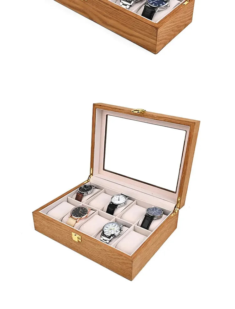 European Vintage Watch Box Organizer Inner Velvet Wood Watch Case Gold Tone Locking Mechanism Custom Logo Secure Display Storage