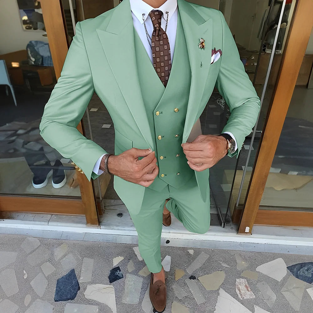 Elegant  3-piece Set (Tuxedo Pants Vest) Formal Peaked Collar Custom Suit