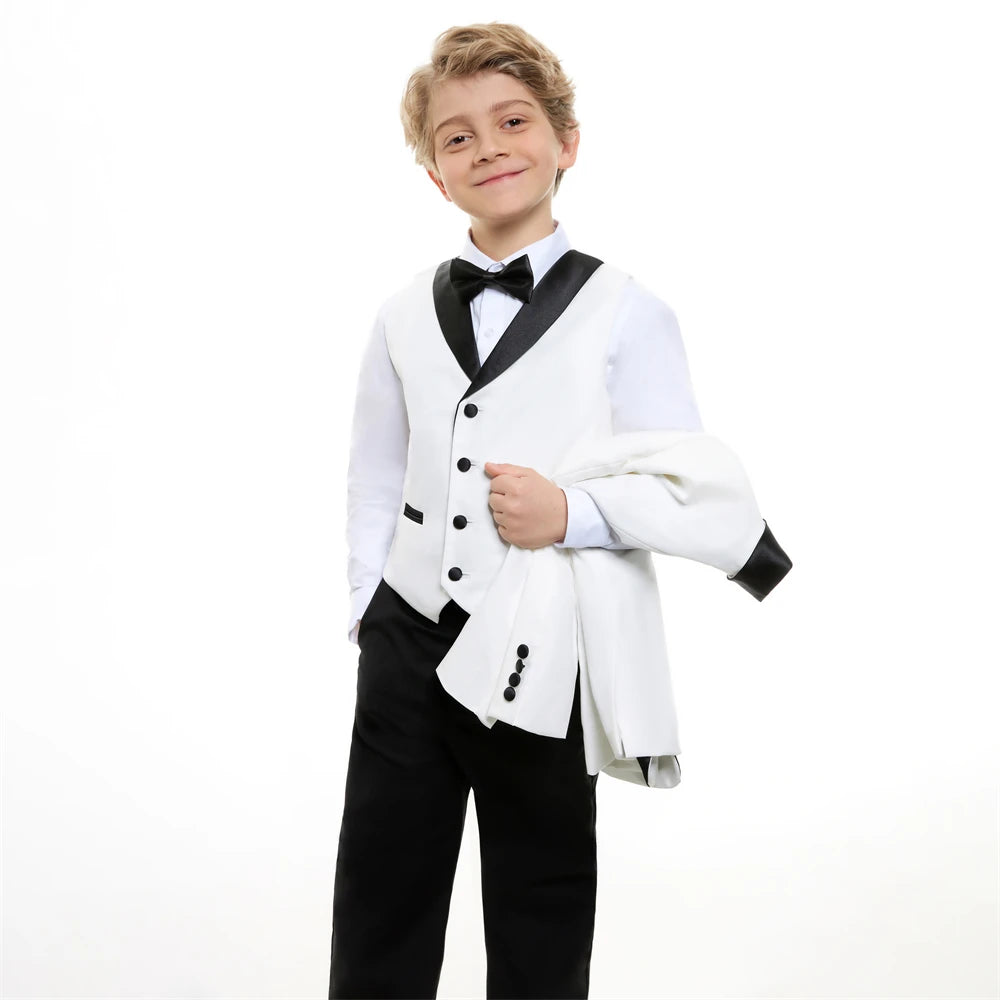 Stylish Slim Fit Boy's Suit Set 3 Pieces Tuxedo For Formal Occasion Blazer Vest And Pants Kids Outfit For Wedding Prom Fast Ship