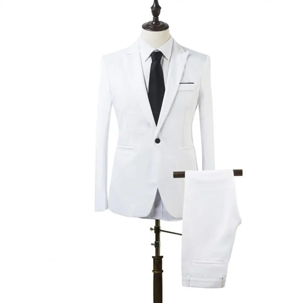Men Slim Fit Business Suit One Button Formal Two-Piece Suit Boutique Business Dress Wedding Groom Suit Coat Blazers Trousers