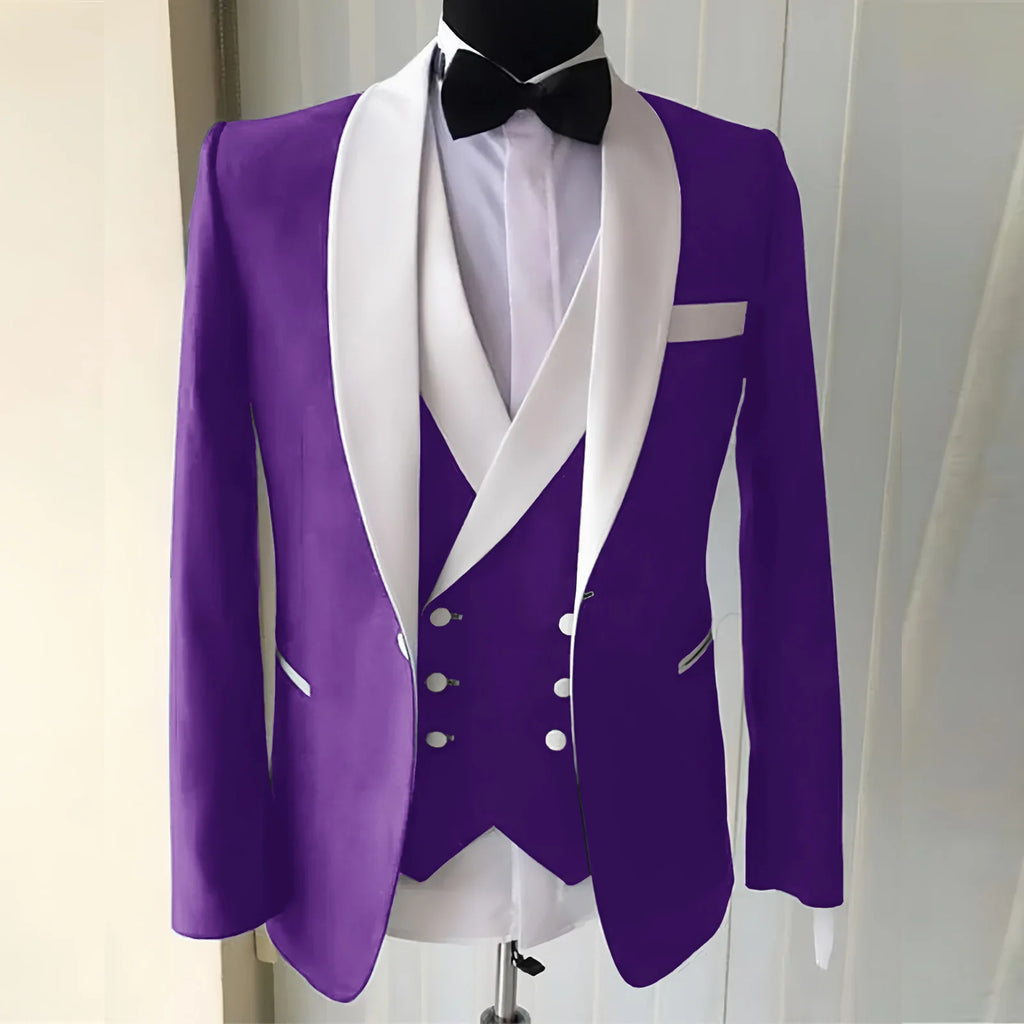 Wedding Suit for Men Slim Fit Shawl Lapel Solid Tuxedo Blazers and Pant and Double Breasted Vest Costumes Pour Hommes 3 Pièces