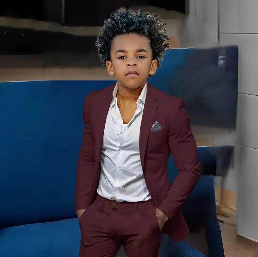 Boys Suits Suit (Jacket + Trousers) – Stylish Slim Fit Gold Single-Breasted Perfect for Weddings & Cocktail Parties