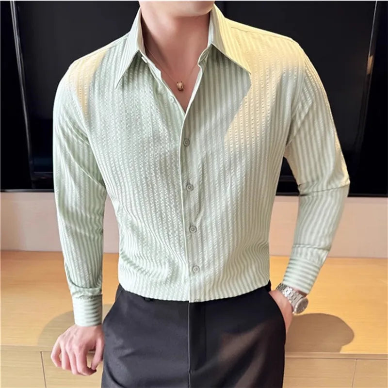 Long Sleeve Striped Smart Casual Turn Down Collar Slim Fit Shirts