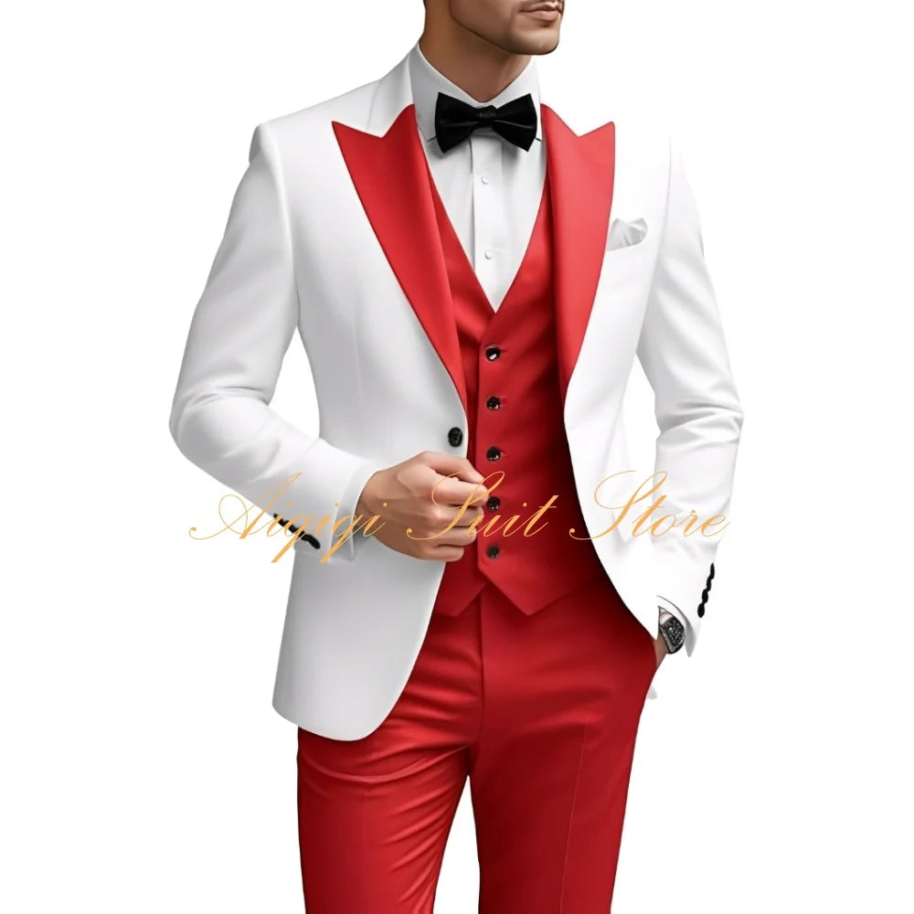 Men's Suits Slim Fit 3 Piece Wedding Suit for Men Elegant Formal Prom Tuxedo Grooms Homecoming Blazer Vest Pants Men Suits