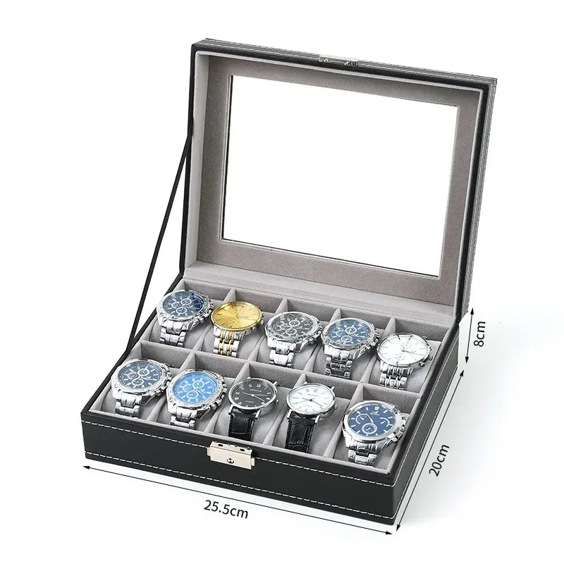 Watch Boxes 2/3/4/5/6/8/10/12 Girds Cases Storage Boxes Watch Organizer Case PU Leather Watch Display Jewelry Box For Best Gifts