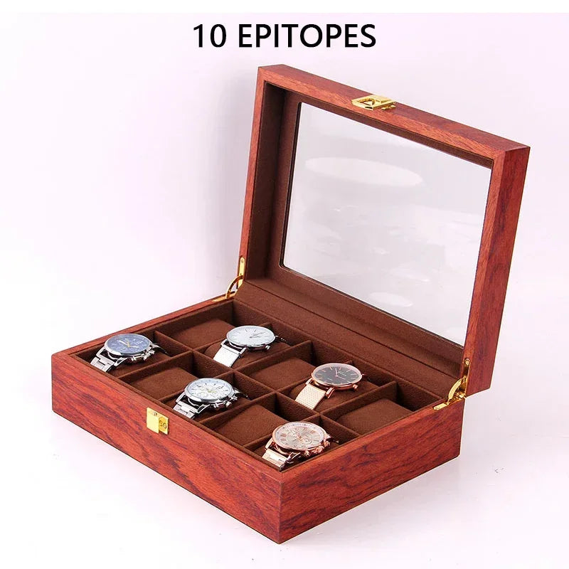 European Vintage Watch Box Organizer Inner Velvet Wood Watch Case Gold Tone Locking Mechanism Custom Logo Secure Display Storage