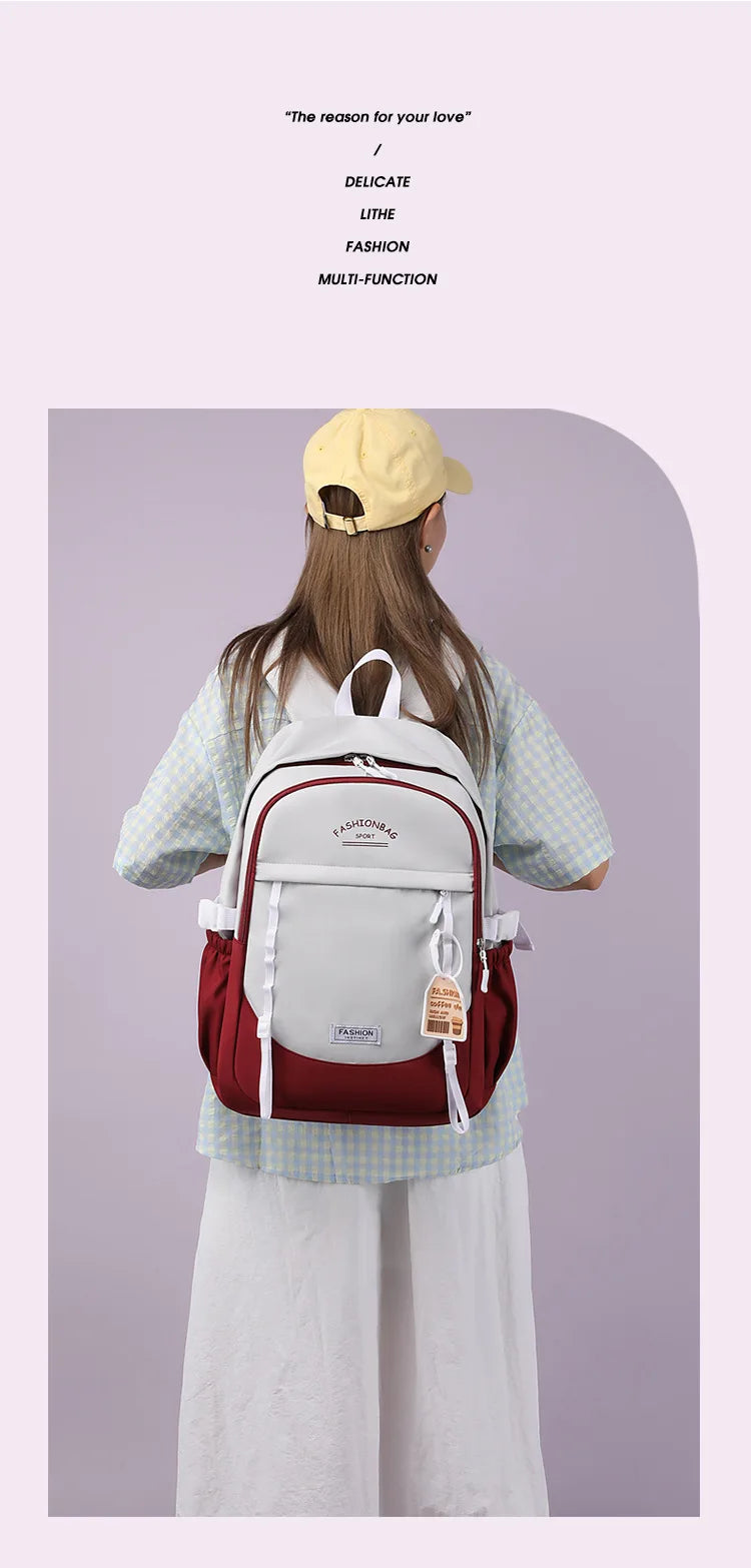 Backpack for Middle School Girls, Ins Style, College, High School, Versatile Color-Block Double