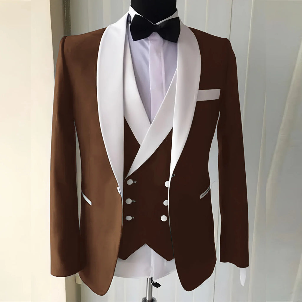 Wedding Suit for Men Slim Fit Shawl Lapel Solid Tuxedo Blazers and Pant and Double Breasted Vest Costumes Pour Hommes 3 Pièces