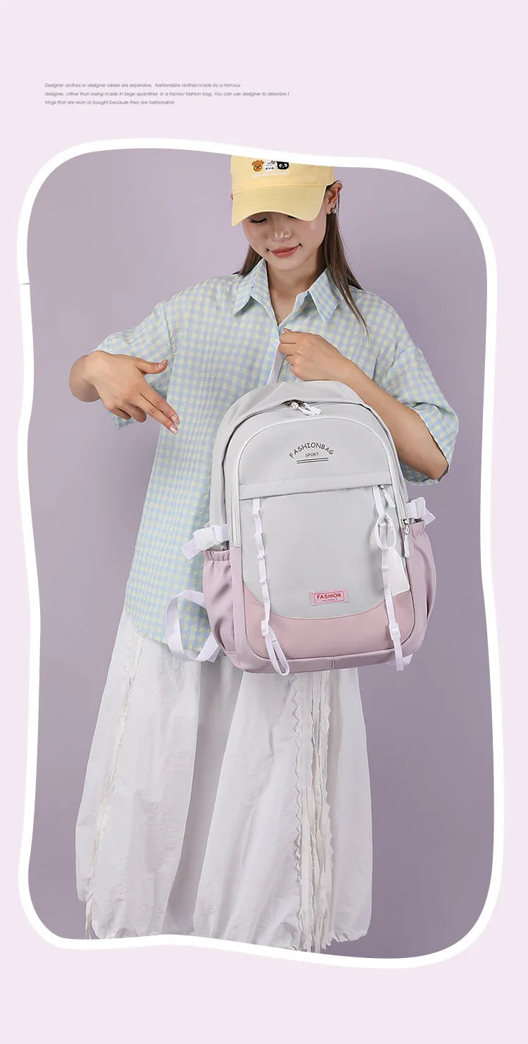 Backpack for Middle School Girls, Ins Style, College, High School, Versatile Color-Block Double