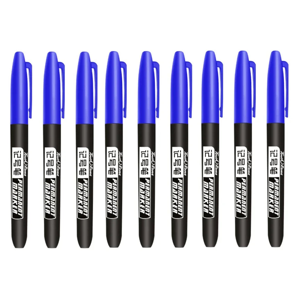 9 Pcs/Set Permanent Marker Pen Fine Point Waterproof Ink Thin Nib Crude Nib Black Blue Red Ink 1.5mm Fine Color Marker Pens