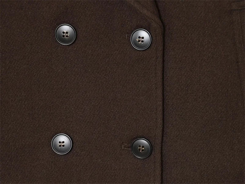 Deep Brown Long Sleeve Double-breasted simple Short Coat
