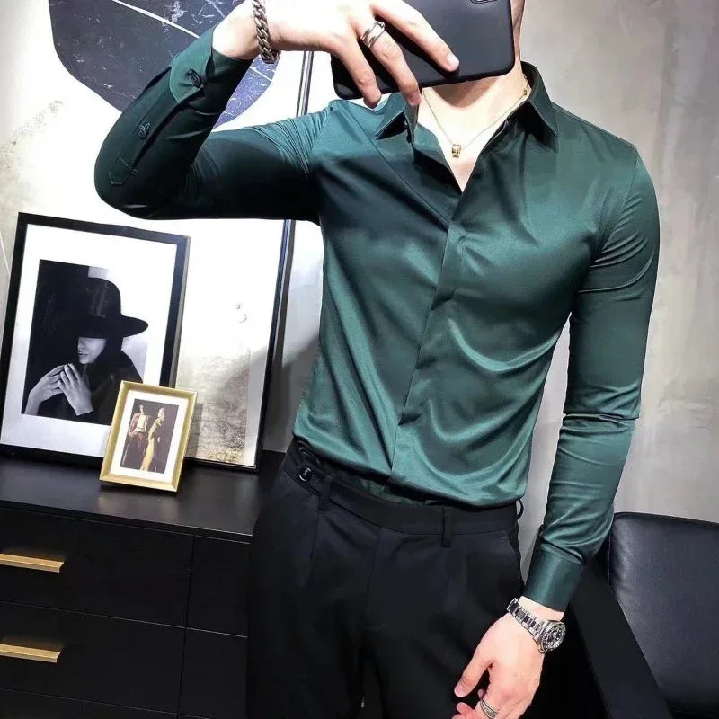 Plain Long Sleeve Male Top Shirt And Blouse