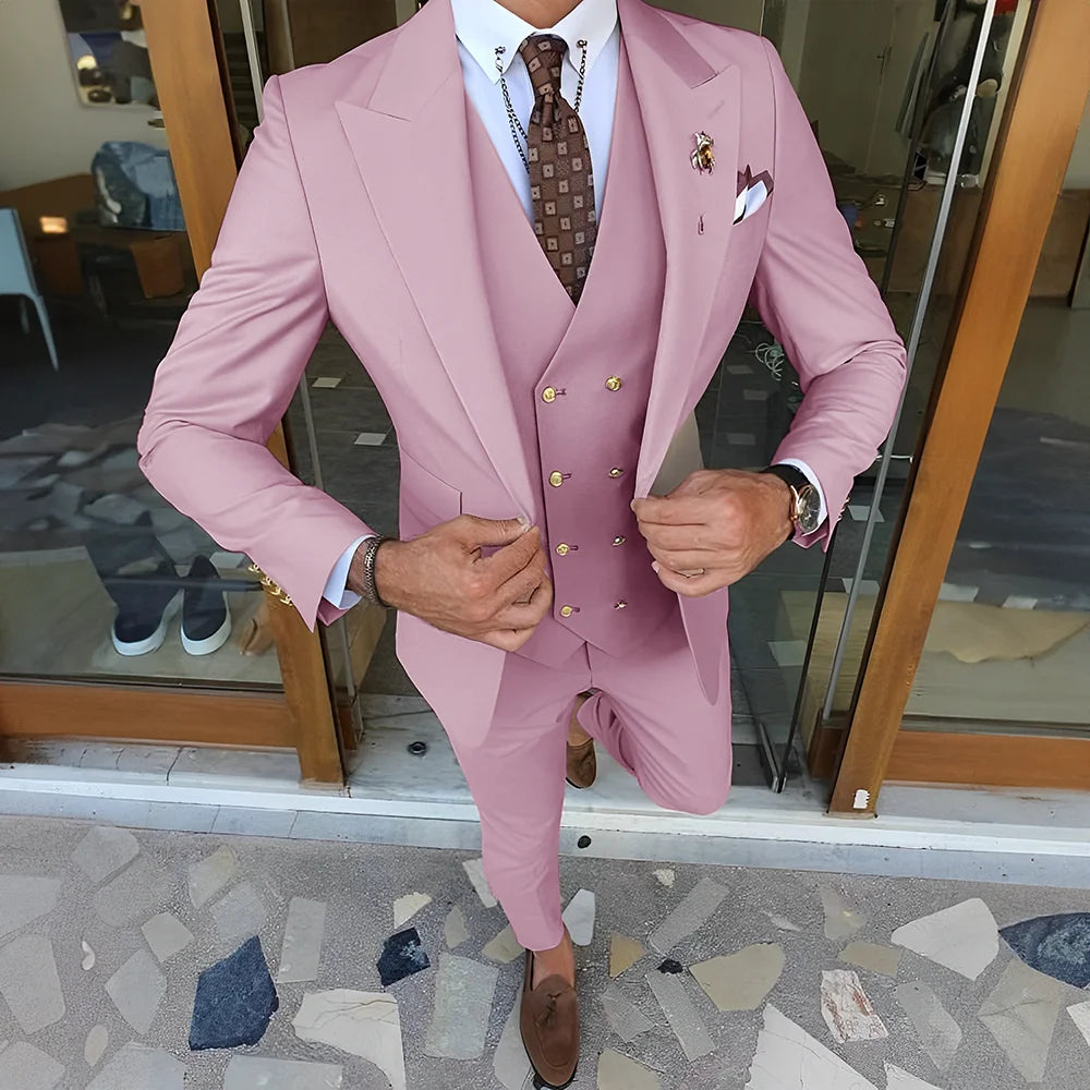 Elegant  3-piece Set (Tuxedo Pants Vest) Formal Peaked Collar Custom Suit