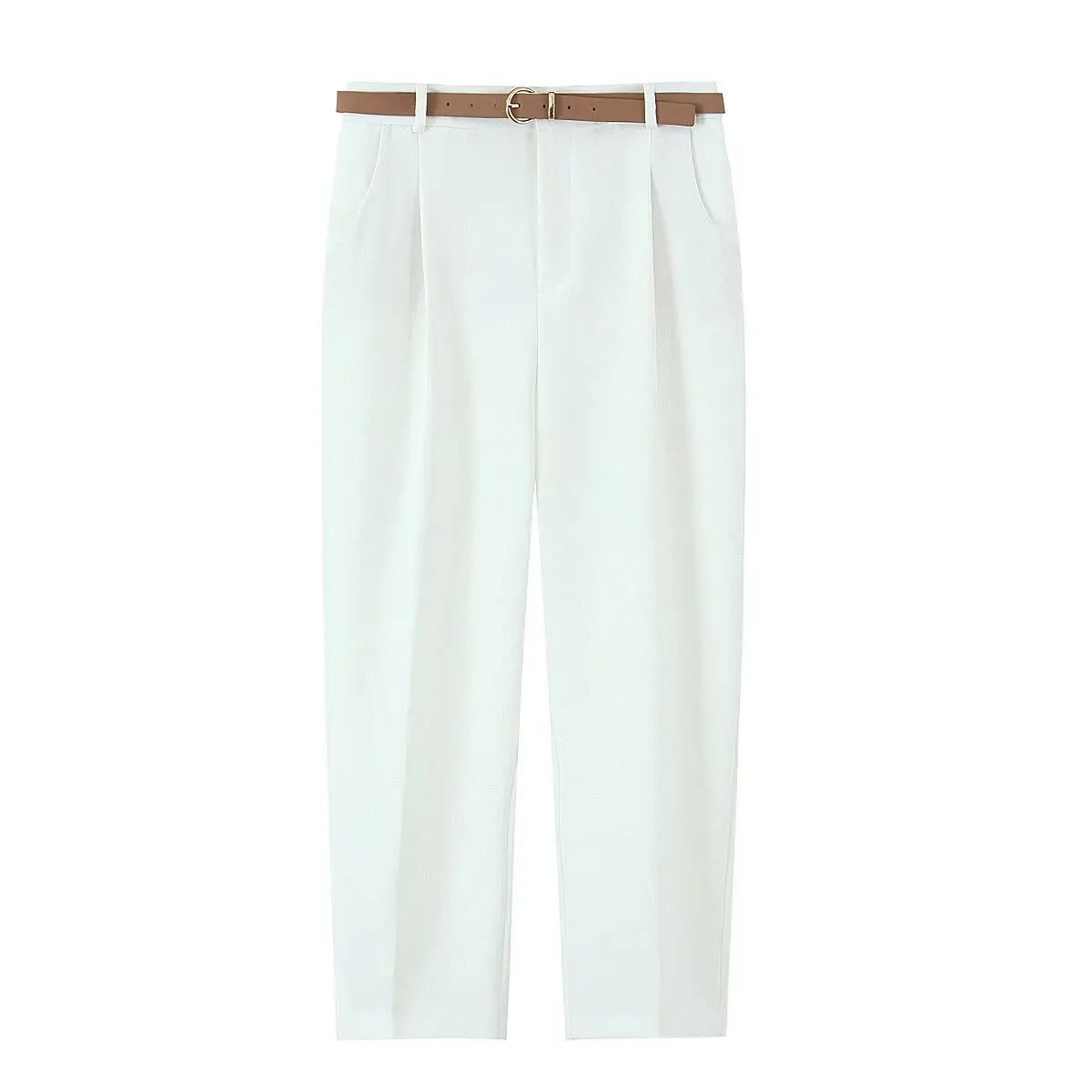 Women's Belted Pleated High Waist Trousers