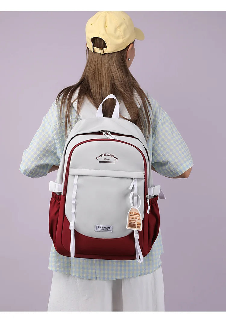 Backpack for Middle School Girls, Ins Style, College, High School, Versatile Color-Block Double