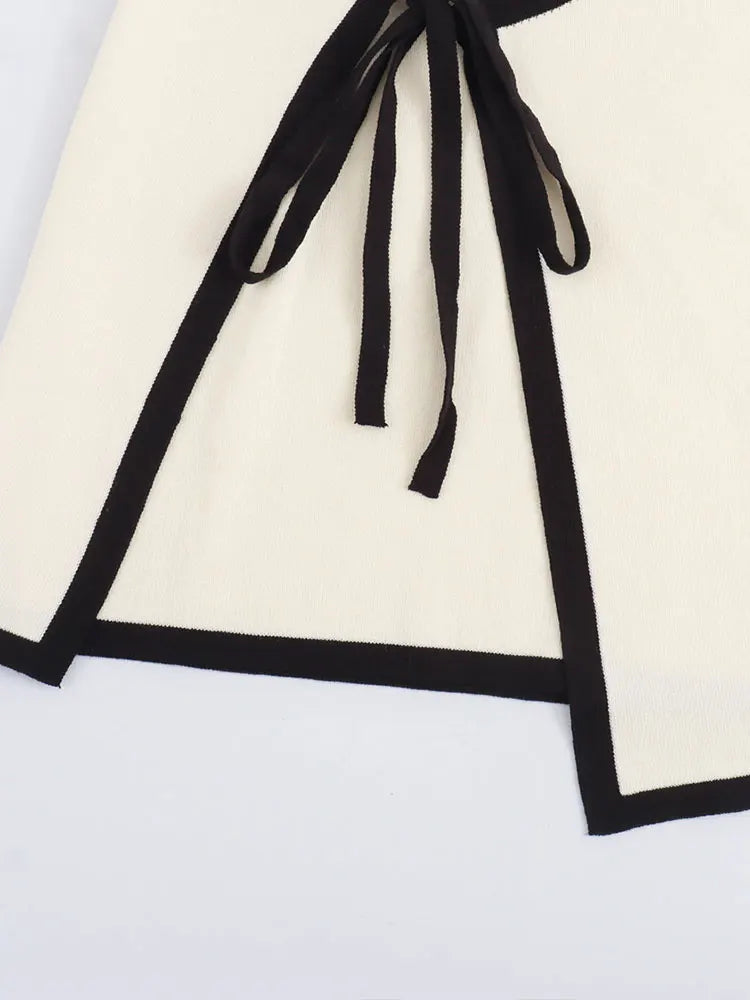 Women Contrasting  Knitted Mini Dresses Backless Lace Up Bodycon Vestidos