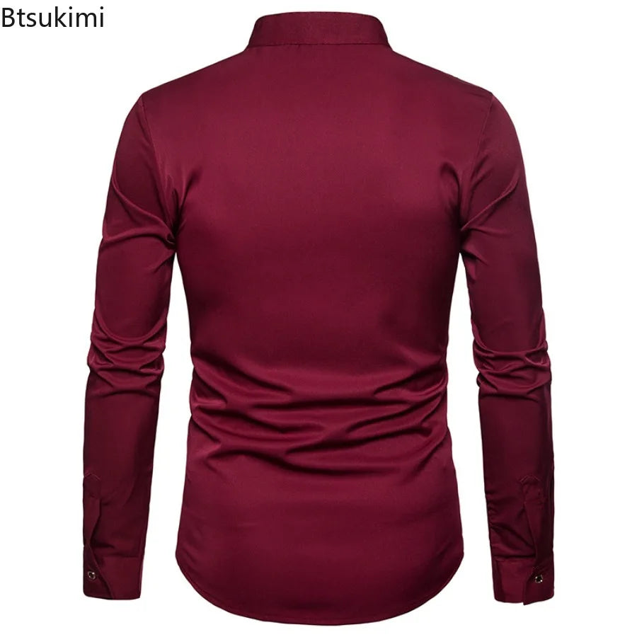 England Embroidery Long Sleeve Lapel Single-breasted Casual Dress Shirts