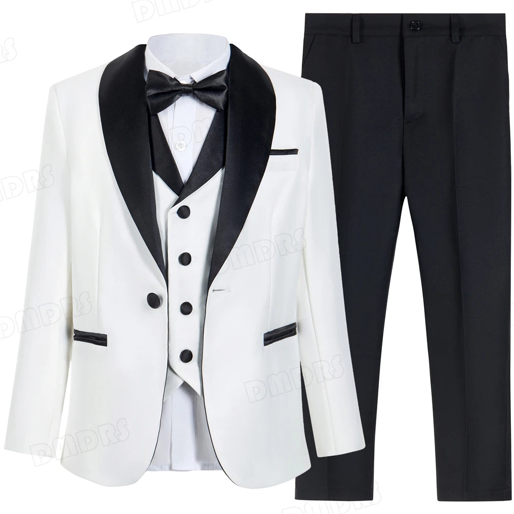 Stylish Slim Fit Boy's Suit Set 3 Pieces Tuxedo For Formal Occasion Blazer Vest And Pants Kids Outfit For Wedding Prom Fast Ship