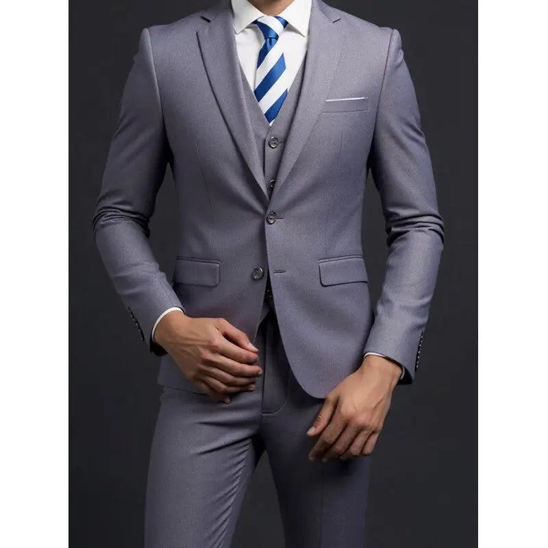 3 Piece Suit (Blazer+ Vest + Trousers) Men's Fashionable Gentleman Business British Style Solid-color Banquet Host Casual Wedding Suit
