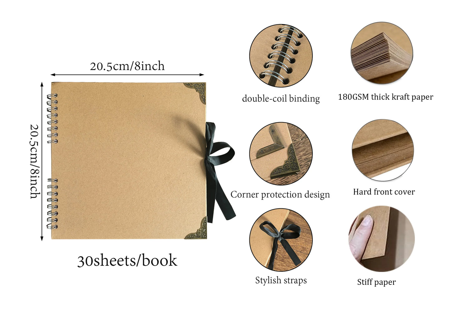 30Sheets/book DIY Handbook Photo Album Bow Ribbon Double Coil Scrapbook Decoration Manual Notebook