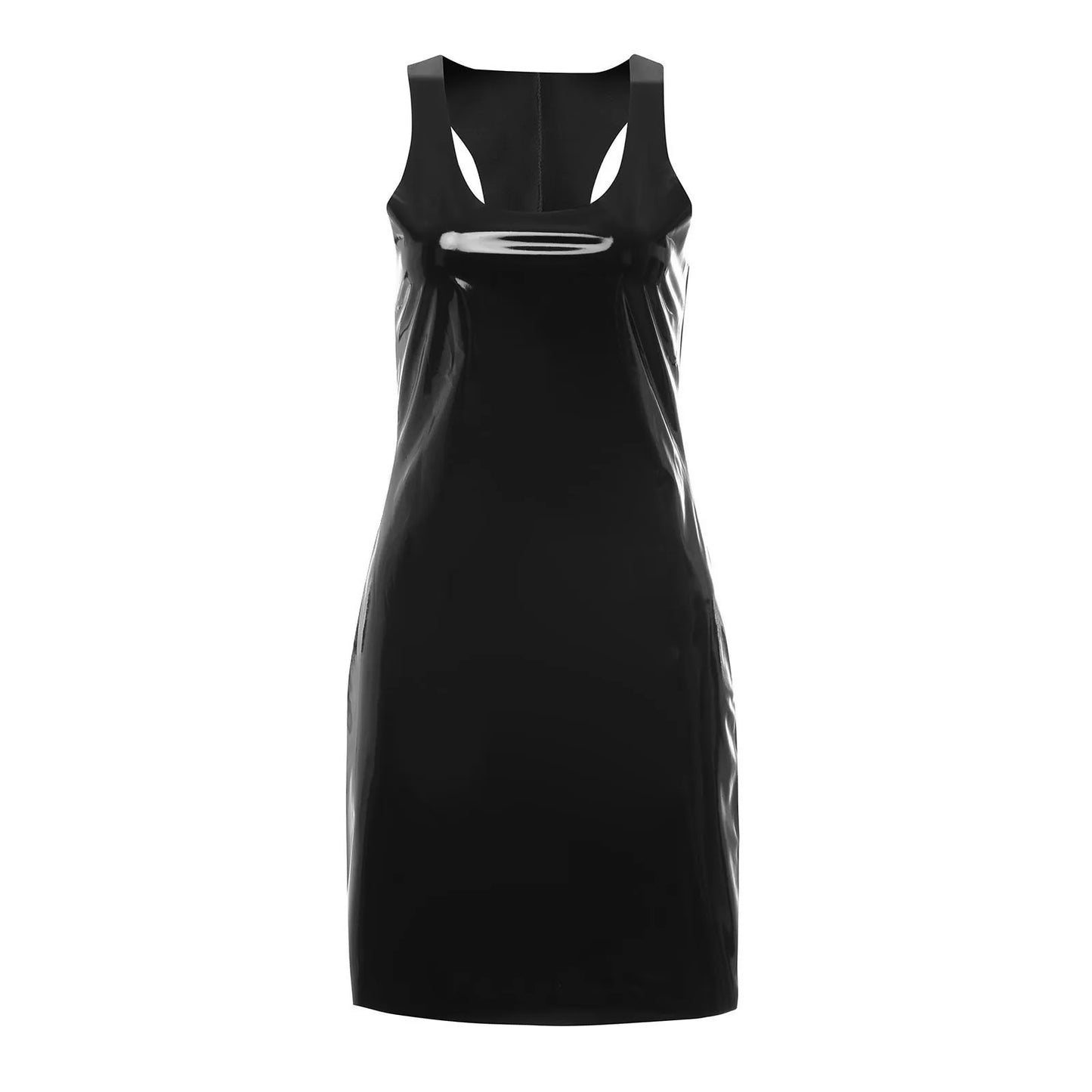 Womens Glossy Leather Dress Solid Color Crew Neck Off Shoulder Wrap Buttocks Skirt American Individualized Spicy Girl Dress