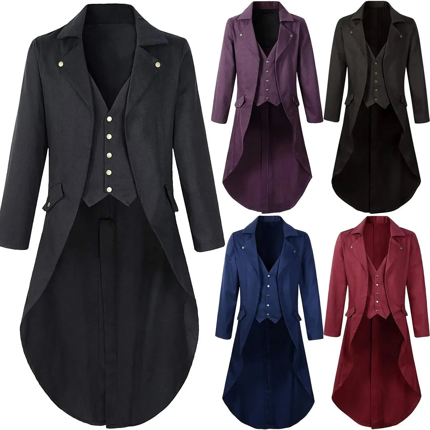 Mens Gothic Tail Coat Black Steampunk Victorian Coat for Men