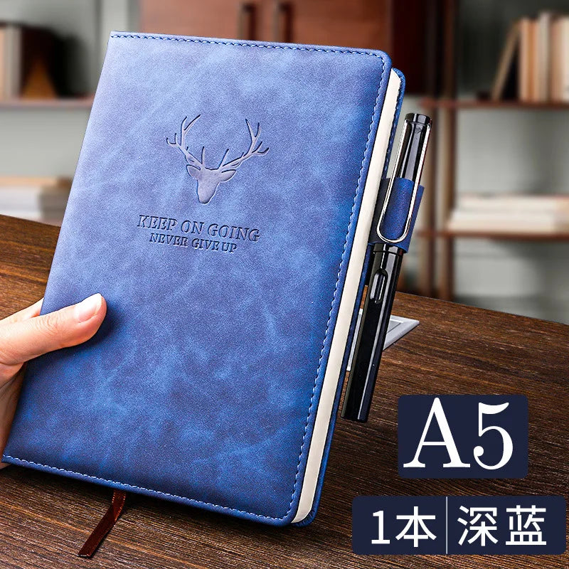 A5 Notebook Student Planning Efficiency Book Business Office Work Conference Notepad 360 Pages 100GSM Font Leather Cover