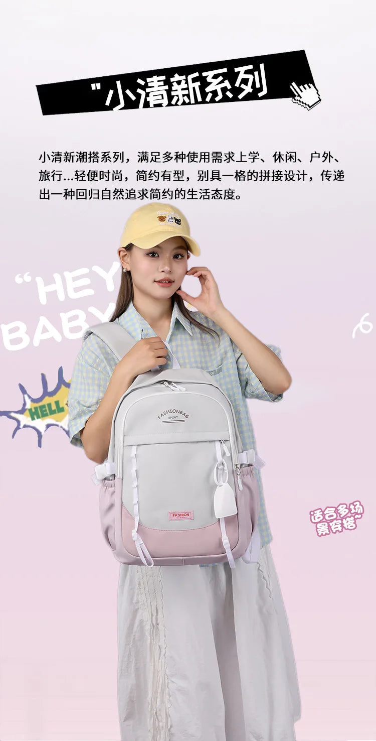 Backpack for Middle School Girls, Ins Style, College, High School, Versatile Color-Block Double