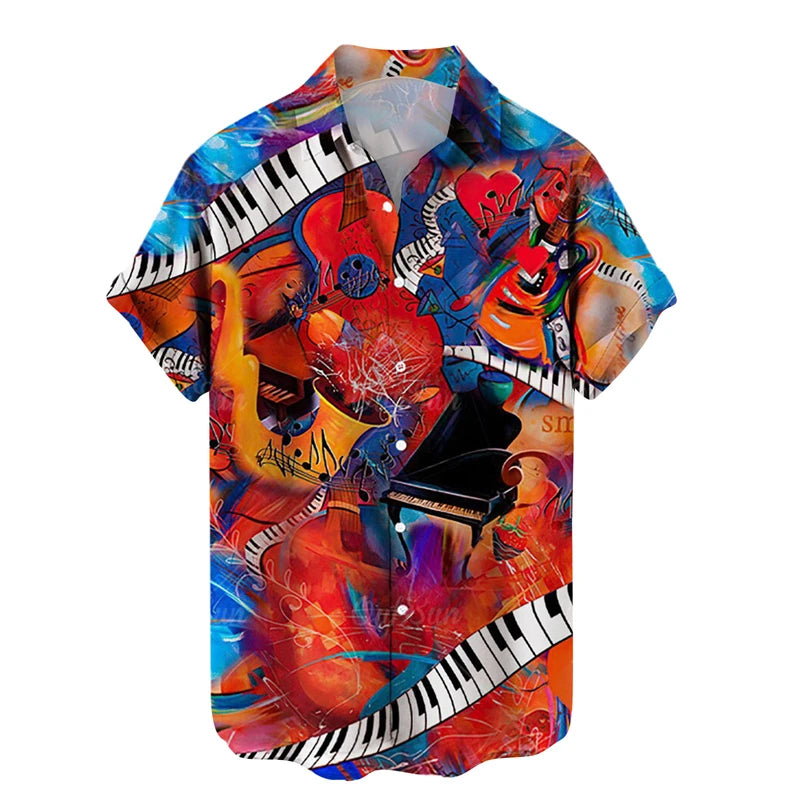 Music Guitar Print Short Sleeve V-Neck