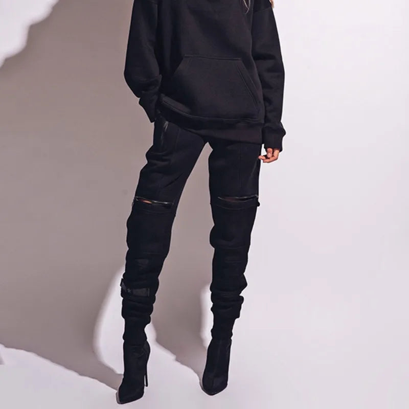 High-Waisted Solid Color Trousers