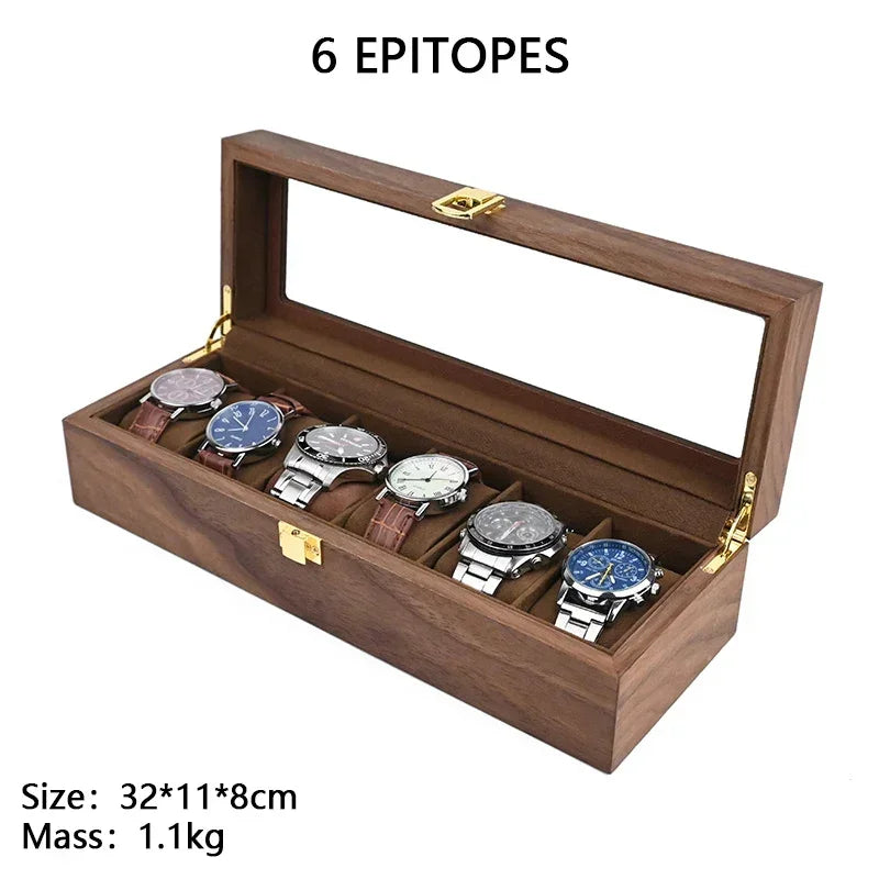 European Vintage Watch Box Organizer Inner Velvet Wood Watch Case Gold Tone Locking Mechanism Custom Logo Secure Display Storage