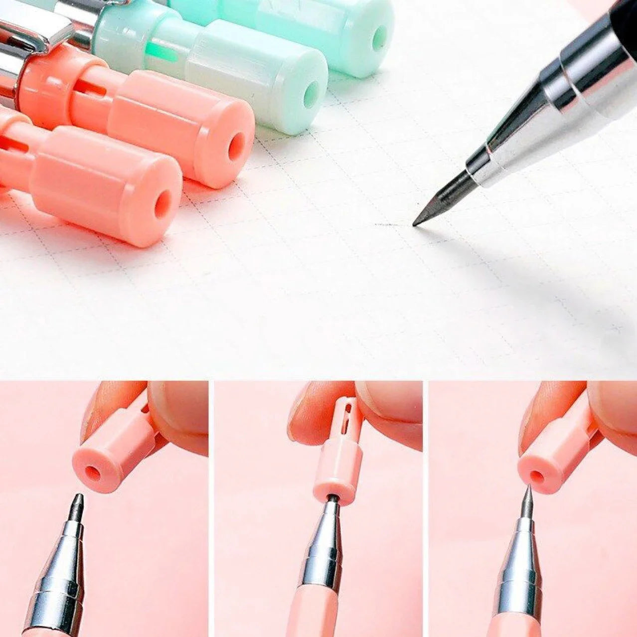3 Colors 2.0mm Mechanical Pencil Comes with A Pencil Sharpener 2B Lead Core Sketching Painting Writing Stationery Supplies