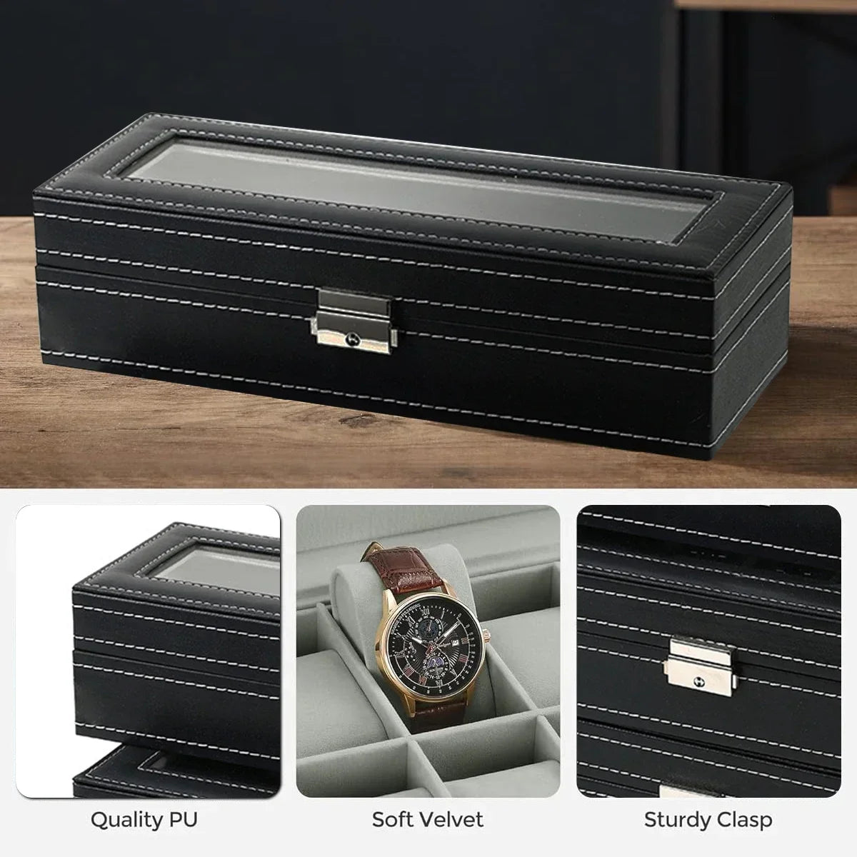 Watch Boxes 2/3/4/5/6/8/10/12 Girds Cases Storage Boxes Watch Organizer Case PU Leather Watch Display Jewelry Box For Best Gifts