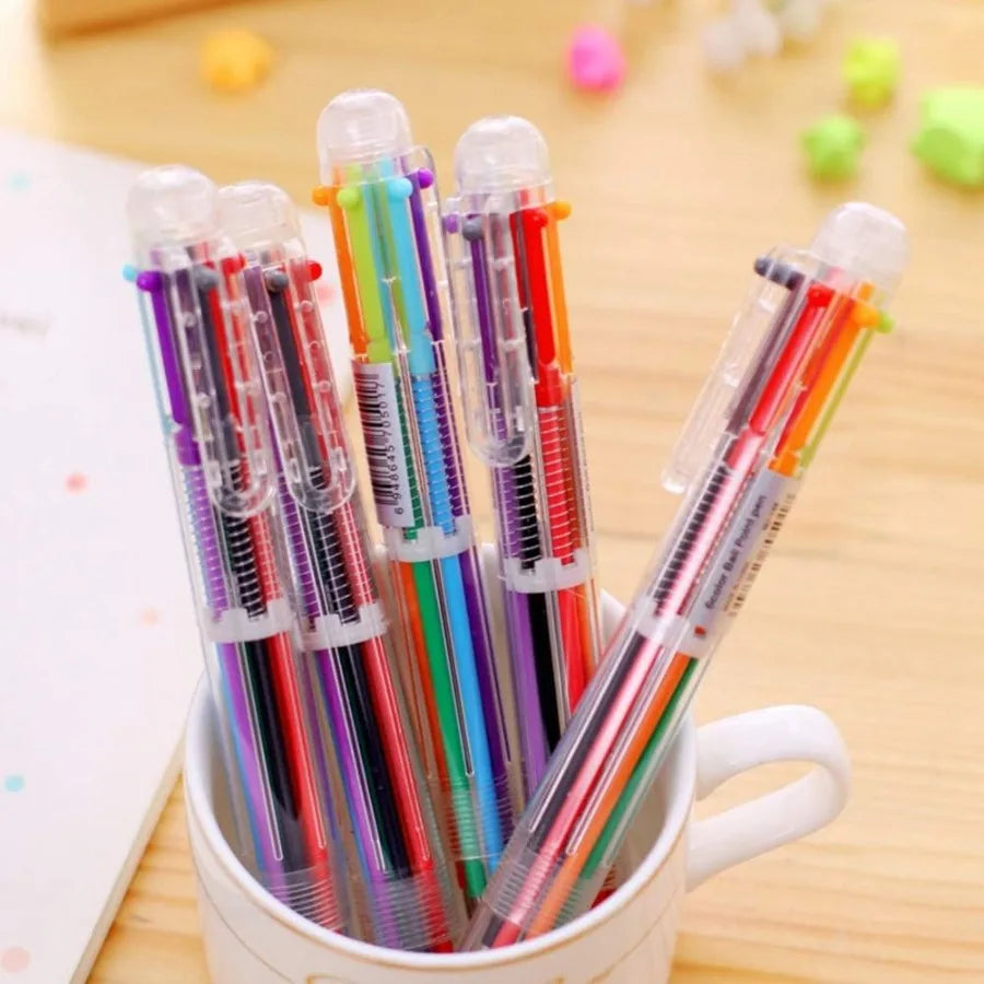 6 Pack 0.5mm 6in1 Multicolor Ballpoint Pen 6 Colors Retractable Ballpoint Pens for Office School Supplies Students Gift Party F