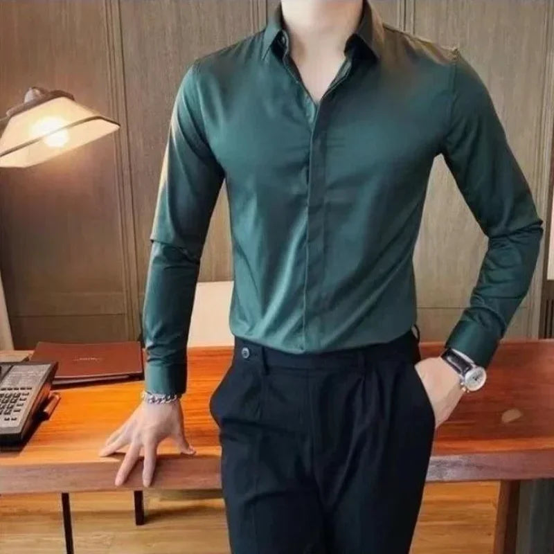 Plain Long Sleeve Male Top Shirt And Blouse